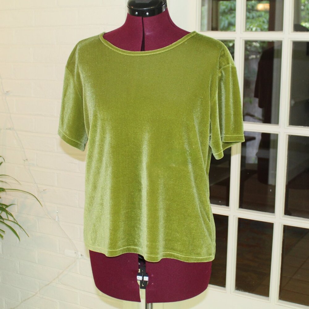 Vintage Tiramisu Velvet Top | Large  | Short Sleeve | Chartreuse Green